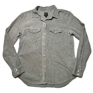 Gap Denim Western Snap Shirt Womens Small Sage Green Chambray Button Up